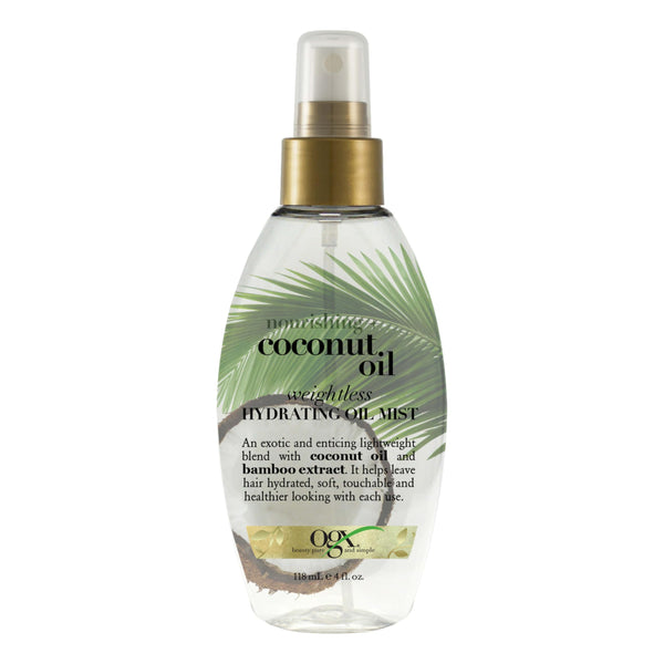 OGX Nourishing + Coconut Oil Weightless Hydrating Oil Hair Mist, Lightweight Leave-In Hair Treatment with Coconut Oil & Bamboo Extract, Paraben &
