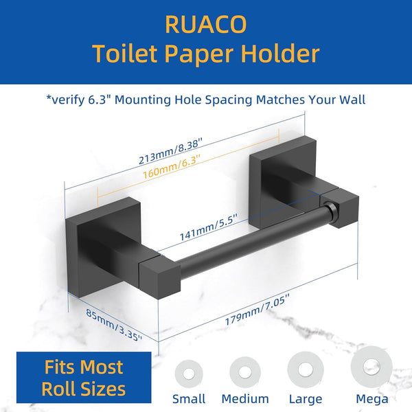 Ruacq Toilet Paper Holder Matte Black Double Post Pivoting Square Tissue Holders Roll Holder Hangers Toilet Paper Modern Wall Mounted, Commercial