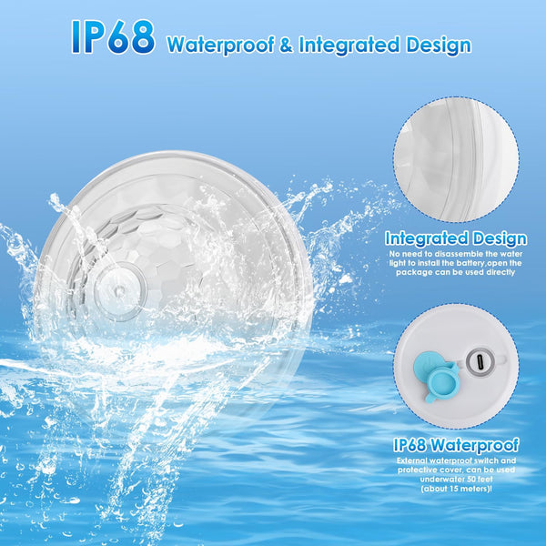 Floating Pool Lights with 6 Dynamic Lighting Effects, IP68 Waterproof, Rechargeable RGB Upper and Lower Color Changing for Inground Pools - 6 Pack