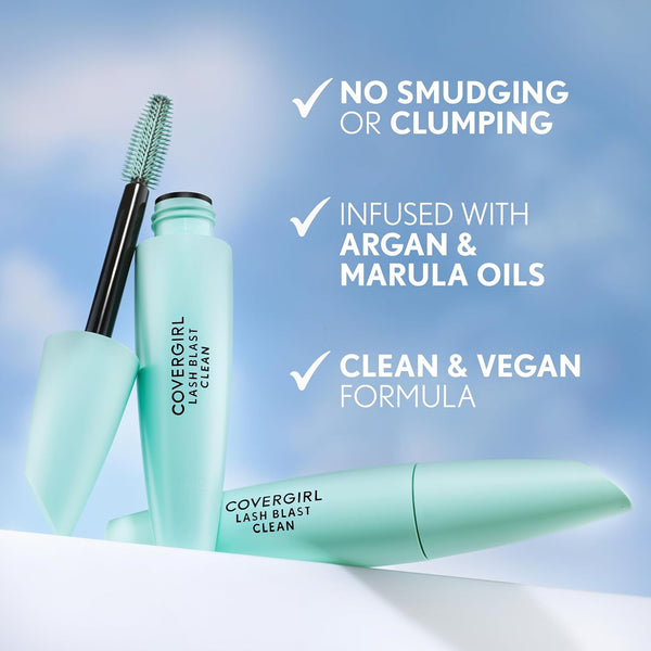 Covergirl Lash Blast Clean Volume Mascara, Vegan Formula, Volumizing, Smudge-Proof, Cruelty Free, Very Black, 1 Count