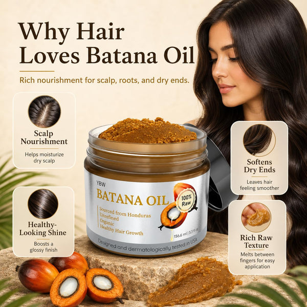 YBW Batana Oil for Hair Growth Dr. Sebi Organic, Natural, Pure and 100% Raw Batana Oil Paste from Honduras - Botana Enhances Hair Thickness,