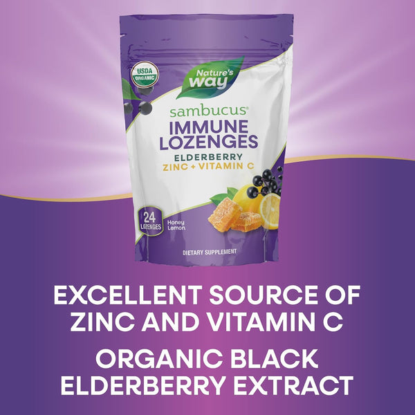 Nature's Way Sambucus Zinc Lozenges With Elderberry and Vitamin C, Honey Lemon Flavor, 24 Lozenges (3 Pack) 24 Count (Pack of 3)