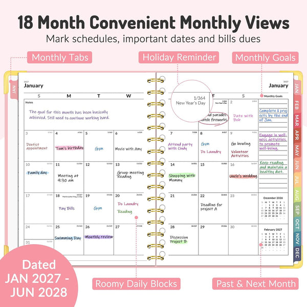 Forvencer Planner 2027-2028, 18 Month Calendar Planner, Jan 2027-June 2028 Pink 6.3"x8.4" (Jan 2027 - Jun 2028)