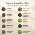 VAHDAM Green Tea Loose Leaf Sampler|10 Premium Teas in a Gift Box(50+ Cups) Green Tea Sampler - 10 Teas 10 Count (Pack of 1)