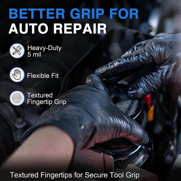 Schneider Black Nitrile Gloves, Gloves Disposable Latex Free, Powder Free Black Large 100
