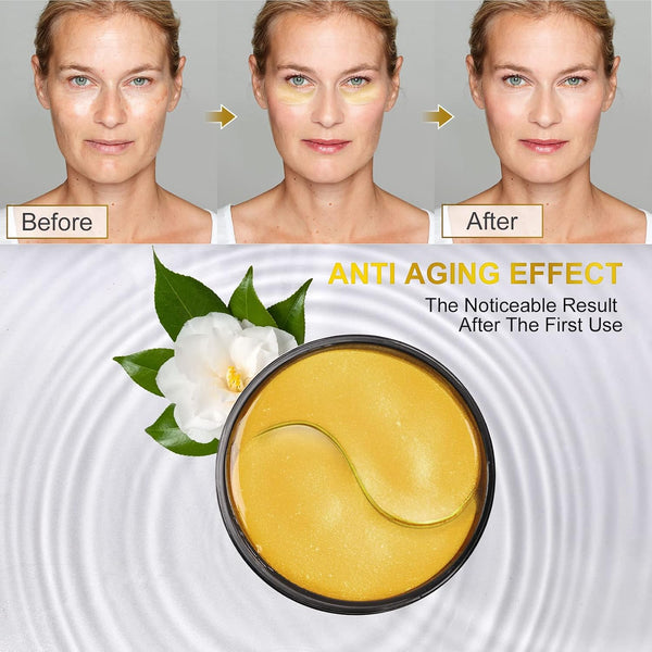 Fivewan 24k Gold Under Eye Patches - 60 Pcs Eye Mask Pure Gold Anti-Aging Collagen Hyaluronic Acid Under Eye Mask for Removing Dark Circles,