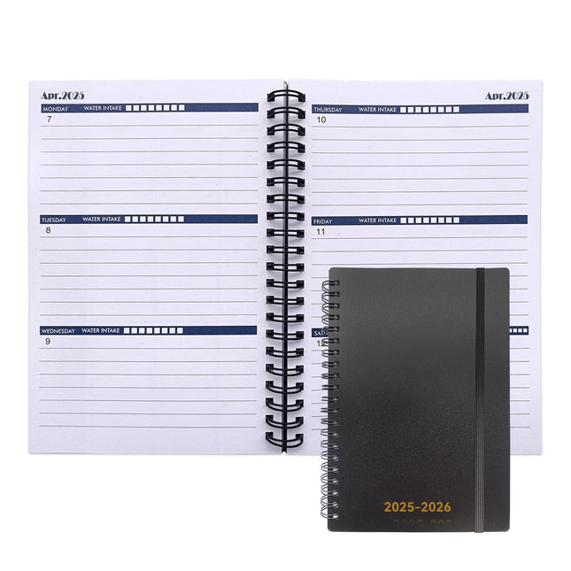 Utytrees Planner 2025-2026 - 18 Months, Black PP Cover-2025.1, 5.2" X 7.5" - Daily, Weekly & Monthly Planner with Water 