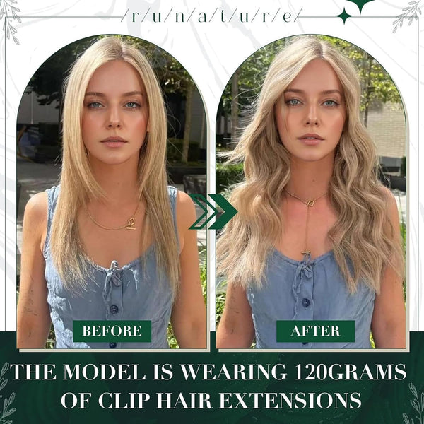 RUNATURE Clip in Hair Extensions Real Human Hair, Short Hair Extensions Clip Ins, Remy Human Hair for Women Double Weft 10 Inch 50G 3Pcs 6P22
