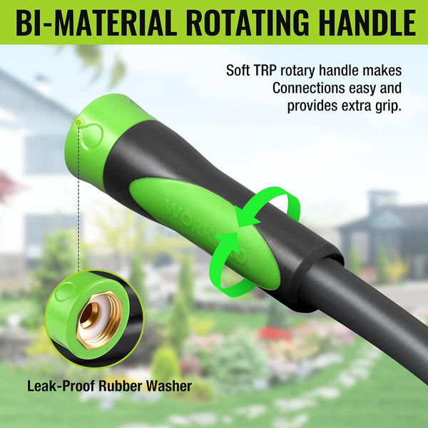WORKPRO 5/8 in X 10 FT Garden Hose, Heavy Duty, Flexible, Lightweight Water Hose with Bi-Material 360° Rotation Handle, 3/4" GHT Solid Brass
