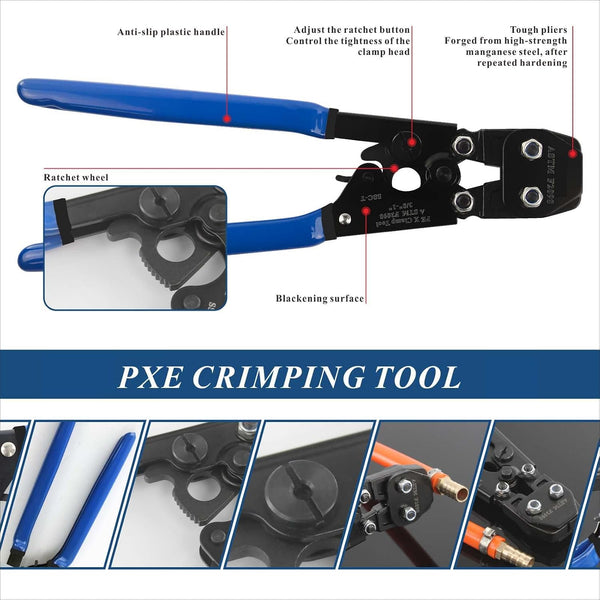 PEX Pipe Clamp Cinch Tool Crimping Tool Crimper for Stainless Steel Clamps from 3/8-inch to 1-inch with 1/2-inch 10PCS and 3/4-inch 10PCS SS PEX