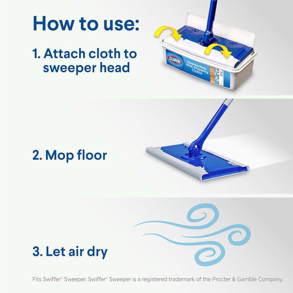Clorox Disinfecting Wet Mop Pad, Disposable Mop Heads, Multi-Surface Floor Wipes, Rain Clean, 2 Packs, 24 Wet Refills per Pack (Package May Vary)