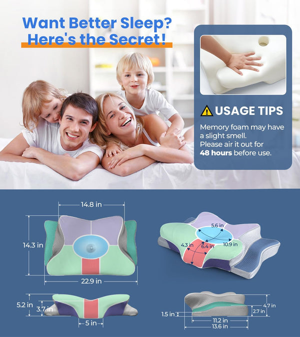 Ultra Pain Relief Cooling Pillow for Neck Support, Adjustable Cervical Pillow Cozy Sleeping, Odorless Ergonomic Contour Memory Foam Pillows,