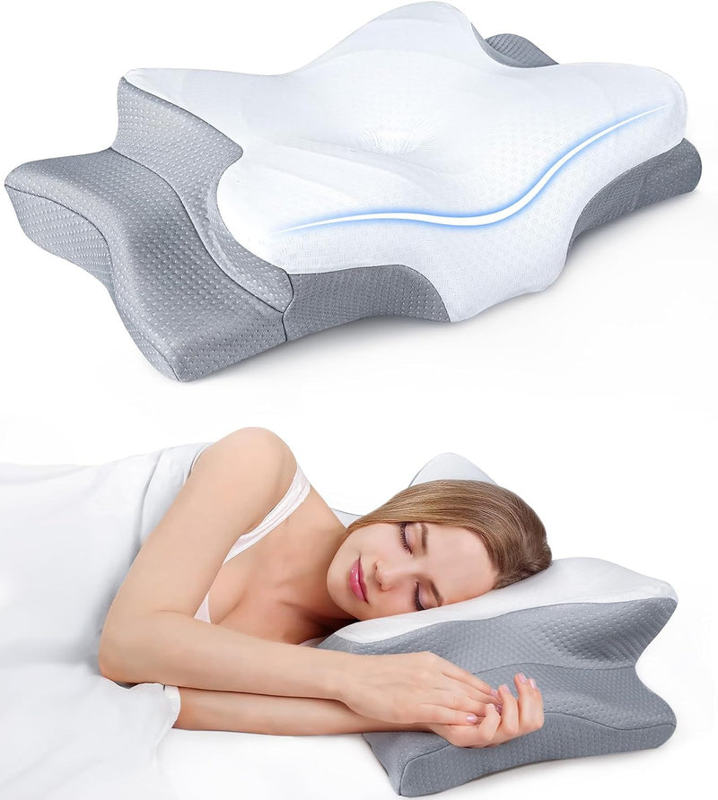 Ultra Pain Relief Cooling Pillow for Neck Support, Adjustable Cervical Pillow Cozy Sleeping, Odorless Ergonomic Contour Memory Foam Pillows,