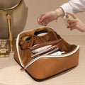 Prite Makeup Bag Travel Toiletry Bag Open Flat Cosmetic Organizer for Women New Brown Medium