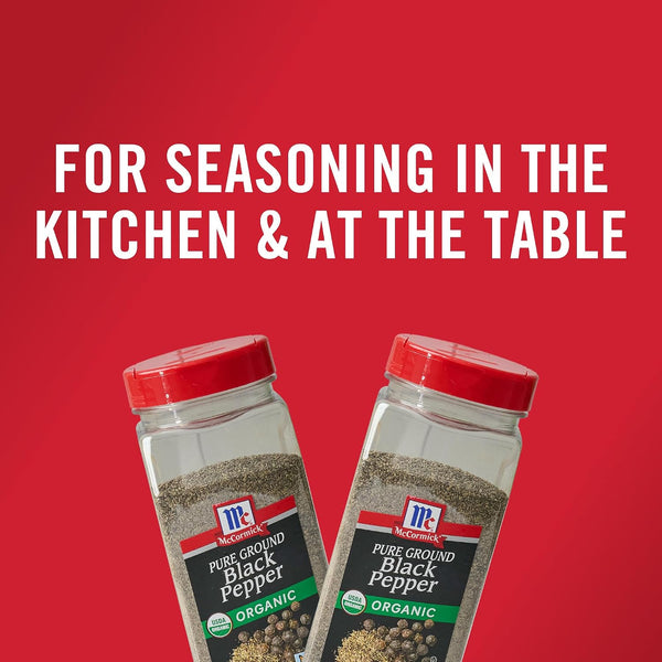 McCormick Black Pepper, Pure Ground, Organic, Non GMO, Enjoy Distinctive Pepper Flavor While Cooking & Tableside, 12 oz 12 Ounce (Pack of 1)