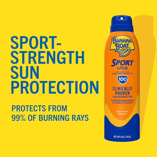 Banana Boat Sport Ultra SPF 100 Sunscreen Spray, 6Oz | Sport Sunscreen Spray SPF 100, Banana Boat Sunscreen SPF 100 Spray, High SPF Sunscreen,