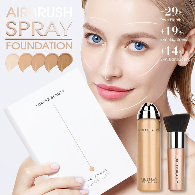 Airbrush Foundation Spray, Silky Mist Spray Makeup Kit with Brush, Full Coverage Foundation for Smooth Radiant Finish, F
