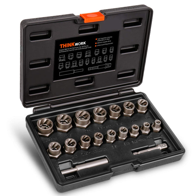 THINKWORK Bolt Extractor Kit, 18-Piece Nut Extractor Socket Set, 3/8" Drive Rounded Bolt Remover, Lug Nut Removal Tool f