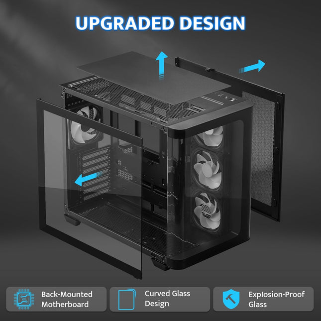 Darkflash ATX Mid-Tower Gaming PC Case, Back Plug-In BTF Motherboard, with 4 ARGB Fans Computer Case, Full View Curve Gl
