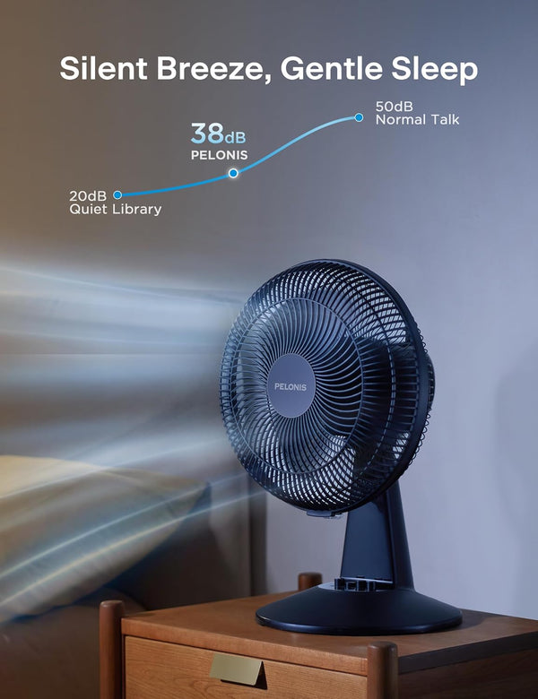 PELONIS Table Fan 12-Inch, 120° Oscillating Table Fan Small Portable Electric Plug-In Desk Fan with 3-Speeds, 126° Adjustable Tilt Head for