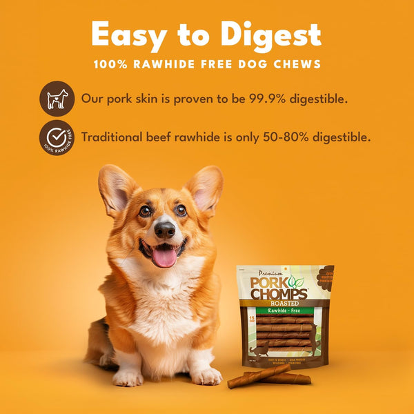 Pork Chomps Roasted Pork Skin Dog Chews, 6 Inch Twists, 15 Count - Long-Lasting Treats for Dogs - High Protein, Rawhide-Free, Low Fat, Healthy &