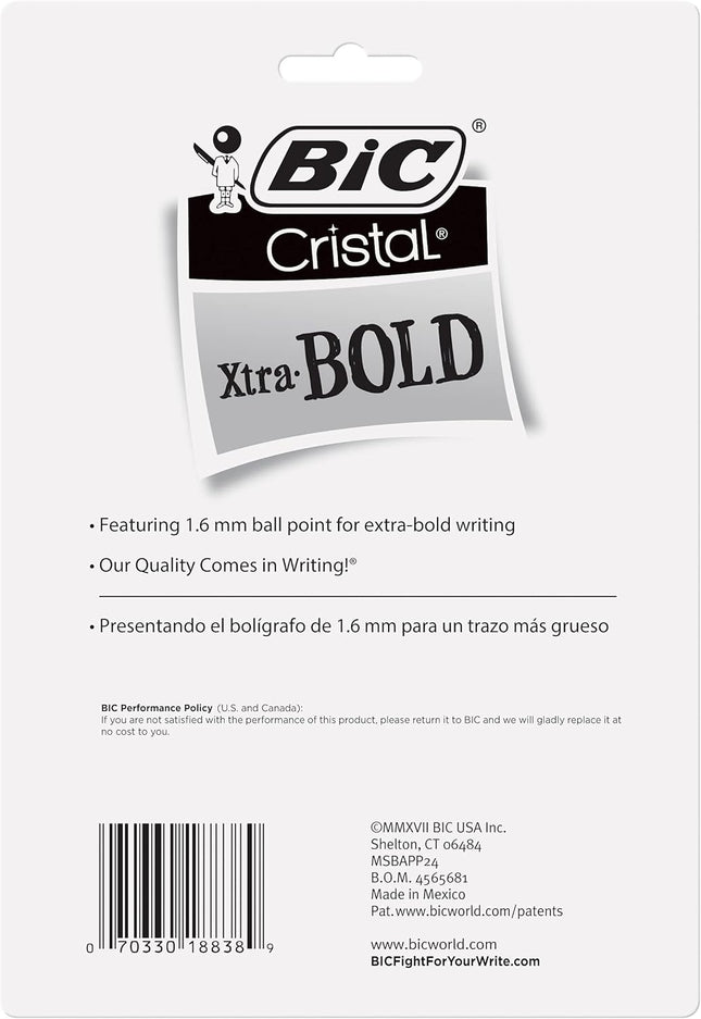 BIC Cristal Xtra Bold Ballpoint Pens, Bold Point (1.6Mm) for Vivid and Dramatic 