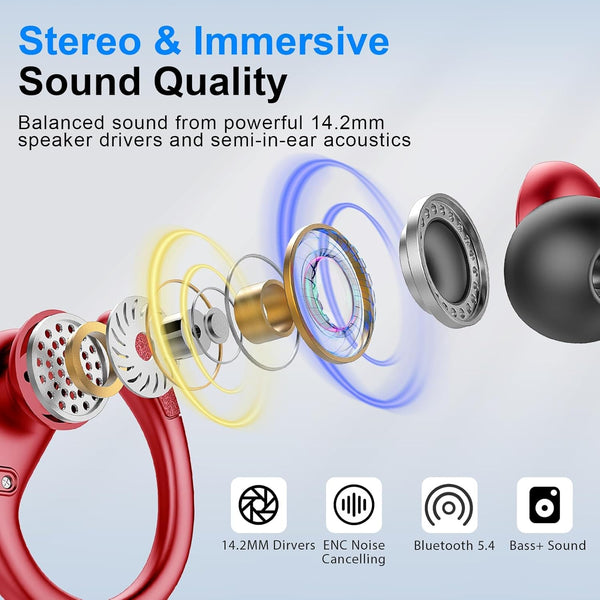 Wireless Earbud, 75Hrs Bluetooth 5.4 Headphones IP7 Waterproof for Sport, Running Wireless Earphones with ENC Noise Canceling Mics, Deep Bass over