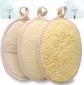Natural Loofah Bath Exfoliation Body Scrubber, 3 Pack | Shower Sponge, Eco-Friendly Biodegradable, Exfoliating Scrubber, Women & Men, Beige