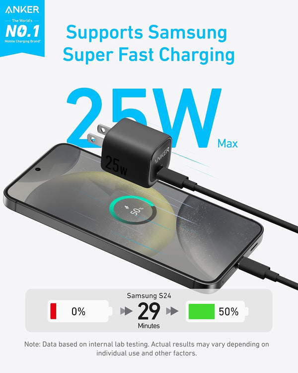 Anker 25W USB C Charger Block, Compact Foldable Type C Charger with PPS | Fast Charging for Galaxy S24/Z Fold/Z Flip/Tab, iPhone 17/16 Series,