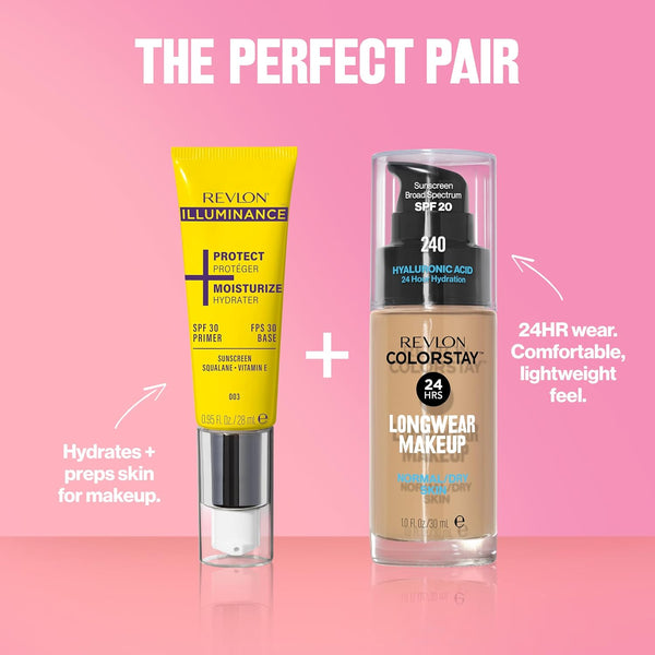 Revlon Illuminance Moisturizing Primer with SPF 30, Face Makeup Primer with Sunscreen, Squalane & Vitamin E, No White Cast, Transparent Finish,