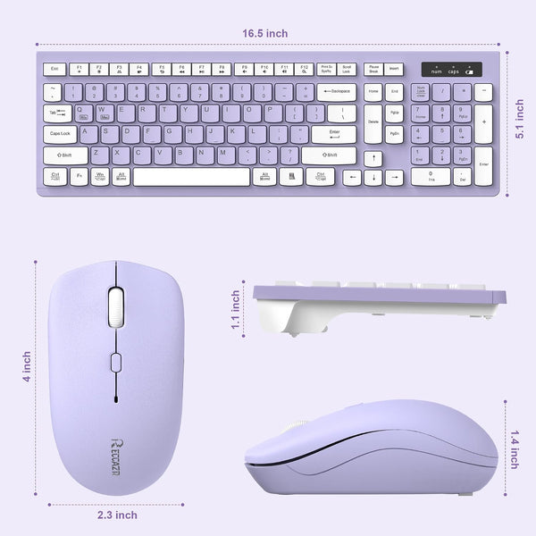 Wireless Keyboard and Mouse Combo Silent for Office and Home(Purple)