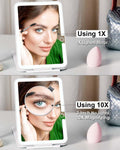 Rechargeable Travel Mirror with Light 7x5 Inch 1x/10x-white