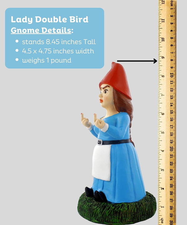 Gnometastic Lady Middle Finger Gnome 8.5in, Naughty, Funny Garden Gnomes Statue Outdoor Decorations for Yard, Lawn Ornament, Home Decor,