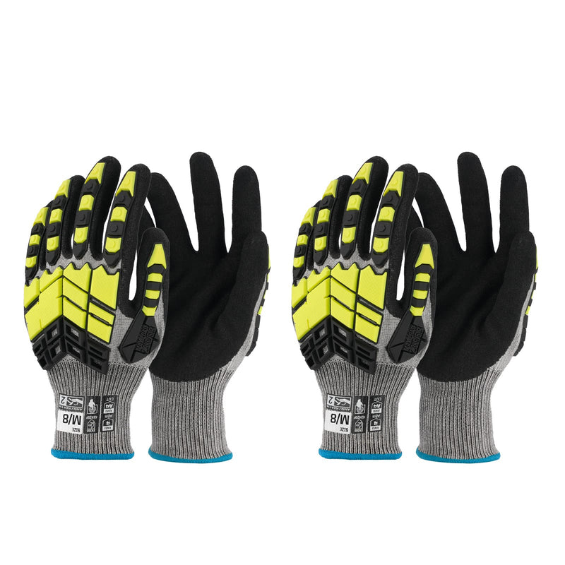 2 Pairs Safety Work Gloves,Impact Gloves for Men Women,Cut Resistant Non-Slip Heavy Duty Gloves with Nitrile Grip,Touch Screen Glove with Impact