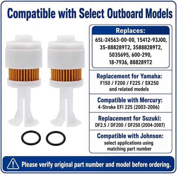 Hoypeyfiy 2 Pack 65L-24563-00-00 Fuel Filter Element Replacement, Marine Outboard Fuel Filter Compatible with Yamaha F150 F200 F225 SX250, Mercury