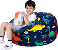 Lukeight Stuffed Animal Storage Bean Bag Chair Cover (No Filling) for Kids, Dinosaur Zipper Beanbag Chair Cover for Organizing Toddler and Kids