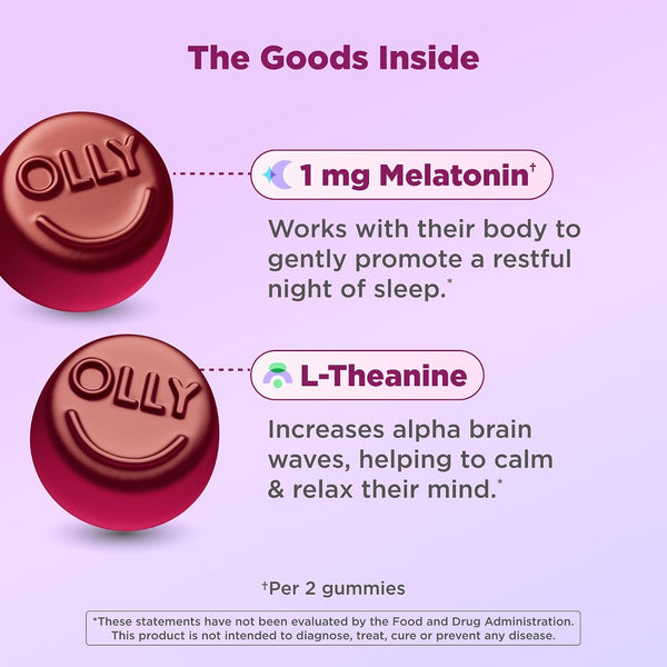OLLY Kids Sleep, Occasional Sleep Support,* 0.5 mg Melatonin - 90 Count Bottle 90 Count (Pack of 1)