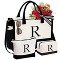 YOOLIFE Initial Canvas Tote Bag & Makeup Bag, Birthday Gifts for Women Mom Sister Friends, Bridesmaid Wedding Gifts