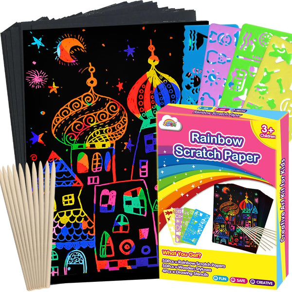 ZMLM Rainbow Scratch Paper Art Crafts, 100PCS Rainbow Scratch Paper Art for 3 4 5 6 7 8 9 Years Old Girls Boys, Arts and Crafts for Kids 4-6,