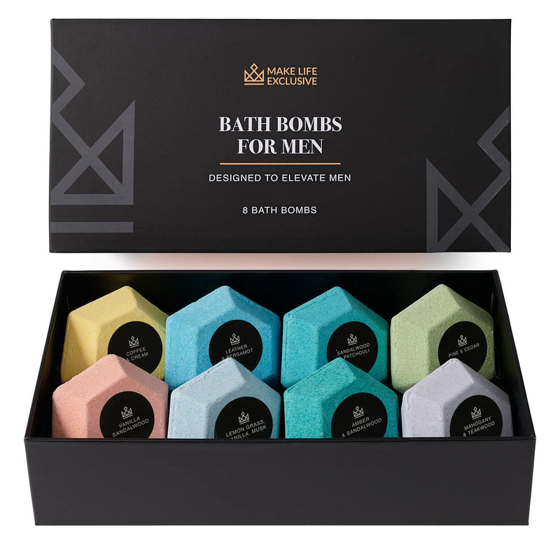 MAKE LIFE EXCLUSIVE Bath Bombs for Men, 8 Diamond Shape Masculine Gift Set