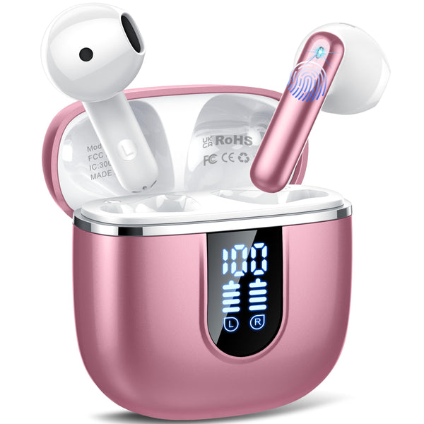 Wireless Earbuds, 2025 Bluetooth 5.4 Headphones in Ear Buds 3D Bass Stereo, 40H Ultralight Bluetooth Earbuds with 4 ENC Noise Cancelling Mic, IP7