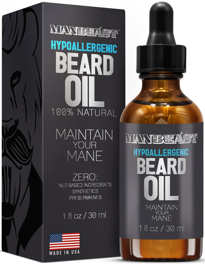Beard Oil for Men - Hypoallergenic Natural Ingredients for Sensitive Skin, Nut Free Mustache Growth Conditioners, Natural Solution Conditioner to