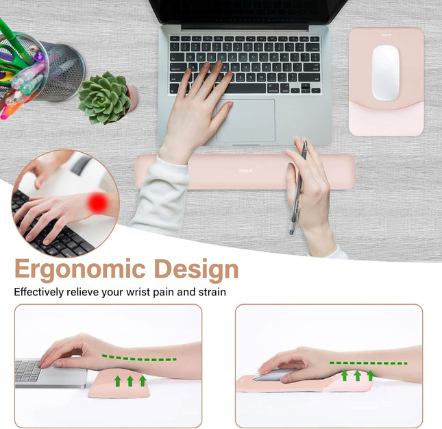 MOSISO Wrist Rest Support for Mouse Pad&Keyboard Set, Rectangular Ergonomic Mousepad Non-Slip Base Home/Office Pain Reli