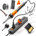 60W Adjustable Temperature Soldering Iron Kit - 9-in-1 With 5 Tips, Solder Wire Stand for Soldering and Repair Orange