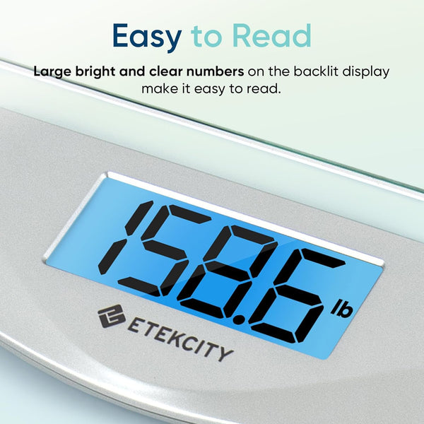 Etekcity Digital Body Weight Bathroom Scale, Large Blue LCD Backlight Display, High Precision Measurements,6mm Tempered Glass, 400 Pounds Silver