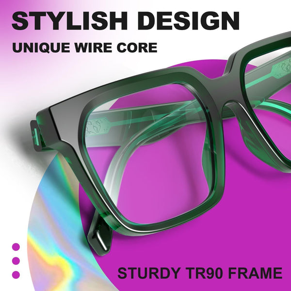 VISOONE Chunky Rectangle Oversized Blue Light Blocking Computer Glasses Basil Green 1