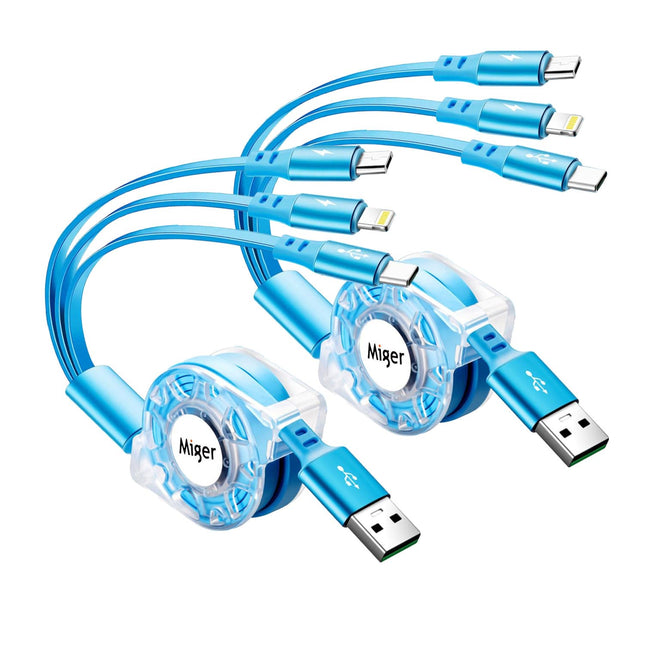 USB C Multi Fast Charging Cable 4A [2Pack/4Ft] Retractable Multi Charger USB a to Type C/Lightning/Micro USB Ports 3 in 