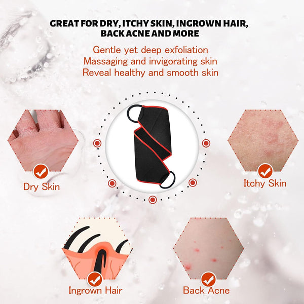 Evridwear Exfoliating Body Scrubber with Handles Back Washer Back Scrubber for Shower Bath Dry Skin Whole Body Deep Clean Men Women(Moderate) Red
