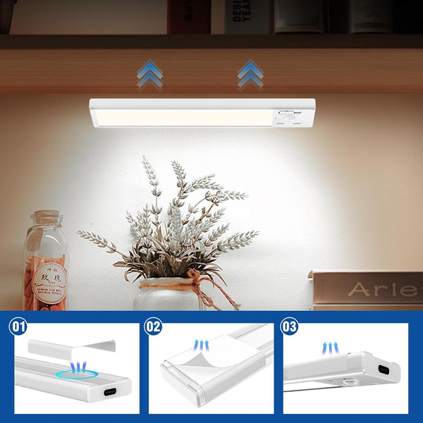 Under Cabinet Lights 2 Pack 8 inch Rechargeable Battery Operated Motion Sensor Light Indoor USB Charging Closet Lights Battery Operated with 3