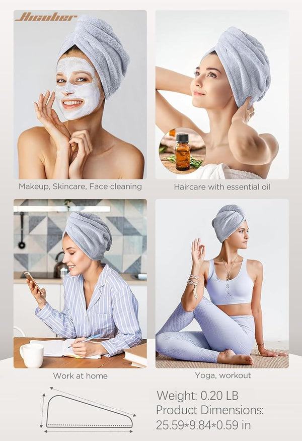 Hicober Microfiber Hair Towel Wrap for Women, Purple Blue Grey, 3-Pack Blue,grey,purple Large